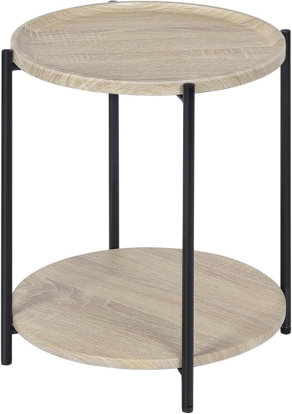 COUCHTISCH rund, mit 2 Ablagen, Helle Eiche - Eichefarben/Schwarz, Holzwerkstoff/Metall (43/43/51cm) - Woltu