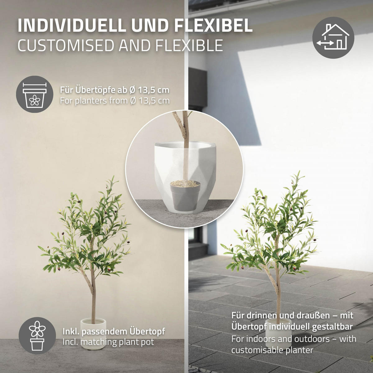 KUNSTPFLANZE Olive - Anthrazit/Grün, Holz/Kunststoff (120cm) - ML-DESIGN