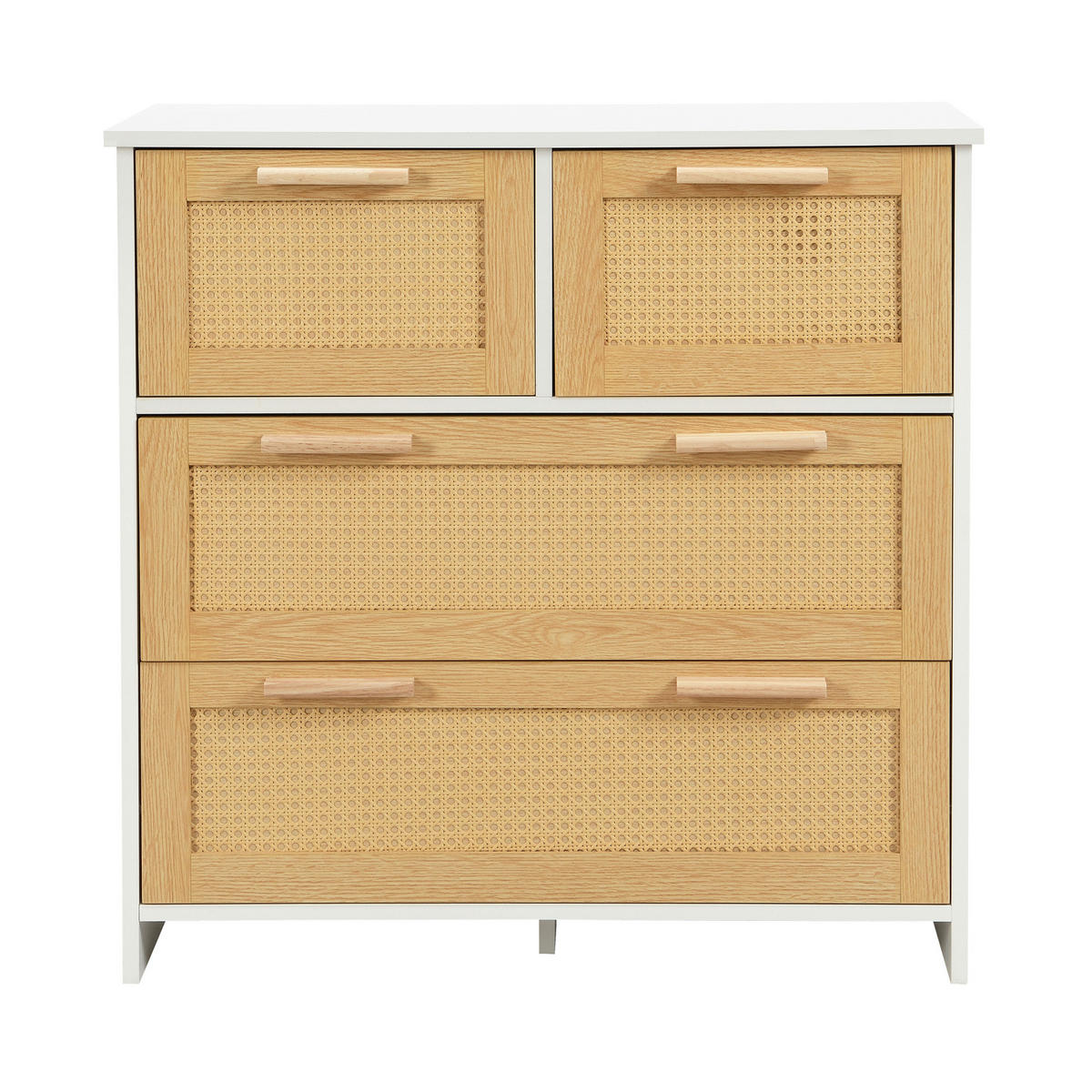 KOMMODE aus MDF 80x38x80 cm Natur/Weiß mit 4 Rattanschubladen - Weiß, Holzwerkstoff (38/80/80cm) - IVMEU