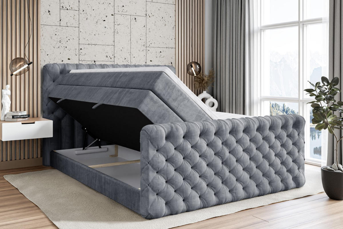 BOXSPRINGBETT BOXI8-Z KING - 160x200 - H3/H4 - Grau - Grau, Holzwerkstoff (160/200cm) - ALTDECOR