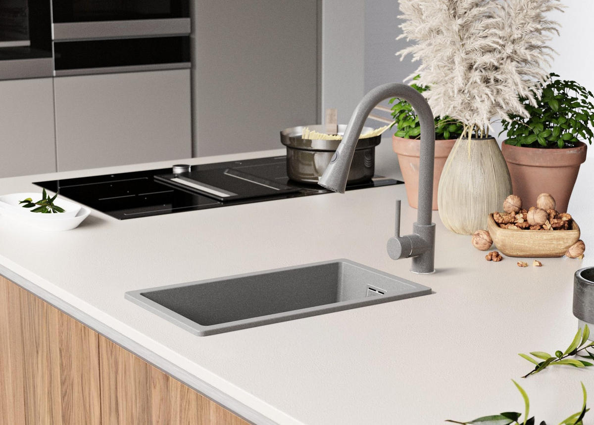 SPÜLBECKEN London Slim, 2-er set Grau 26/47 cm 1 Becken + Ablauf-Set ab 30er Unterschrank - Chromfarben/Grau, Kunststoff (26/20/47cm) - Primagran