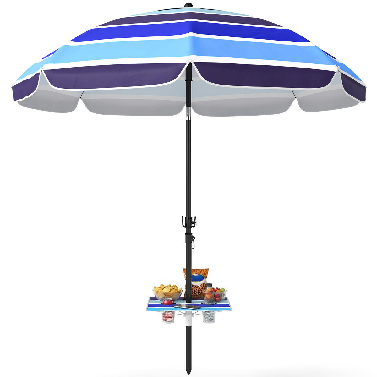 STRANDSCHIRM DE-05609 Mit klappbarem Tisch & Getränkehalter Mehrfarbig - Multicolor, Textil/Metall (198/198cm) - ComfortXL