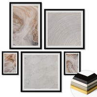 WANDBILDER 5er-Set - 50x50 cm & 20x30 cm & 40x60 cm Schwarzer Rahmen - Marmorstein-Texturmuster - Schwarz, Kunststoff (40/60cm) - ArtPrintCave
