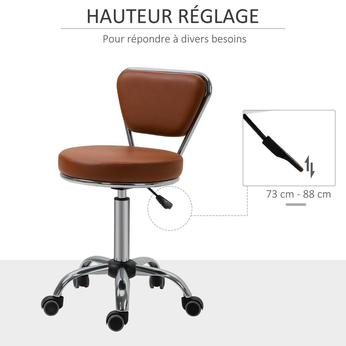 BÜROHOCKER DE-18033 höhenverstellbar 49-64 cm, Vintage-Stil Braun - Silberfarben, Metall (47/88/45cm) - ComfortXL