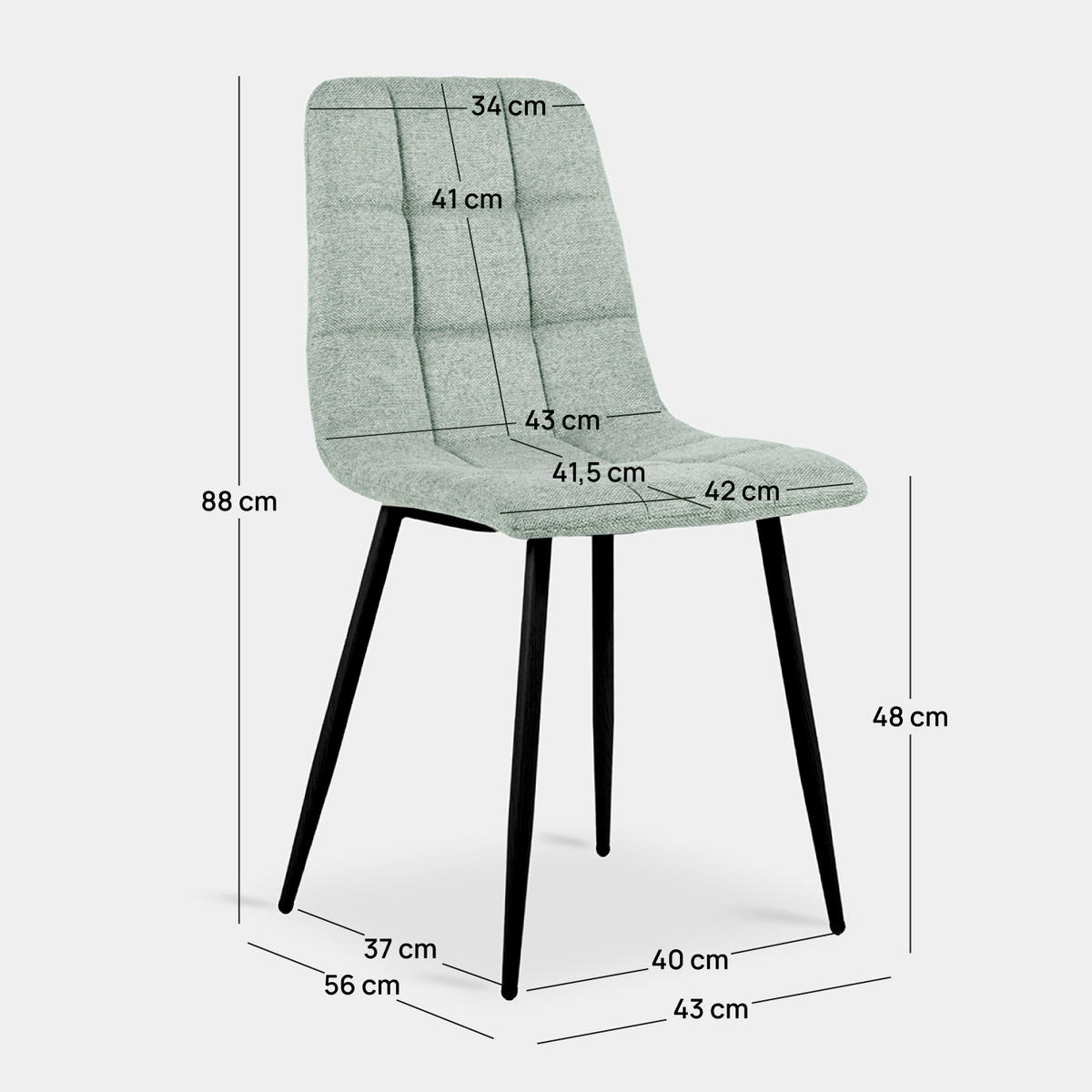 ESSZIMMERSTUHL Ailan Grün 43 cm x 88 cm 4er-Set - Grün, Textil (43/88/56cm) - Klast Home