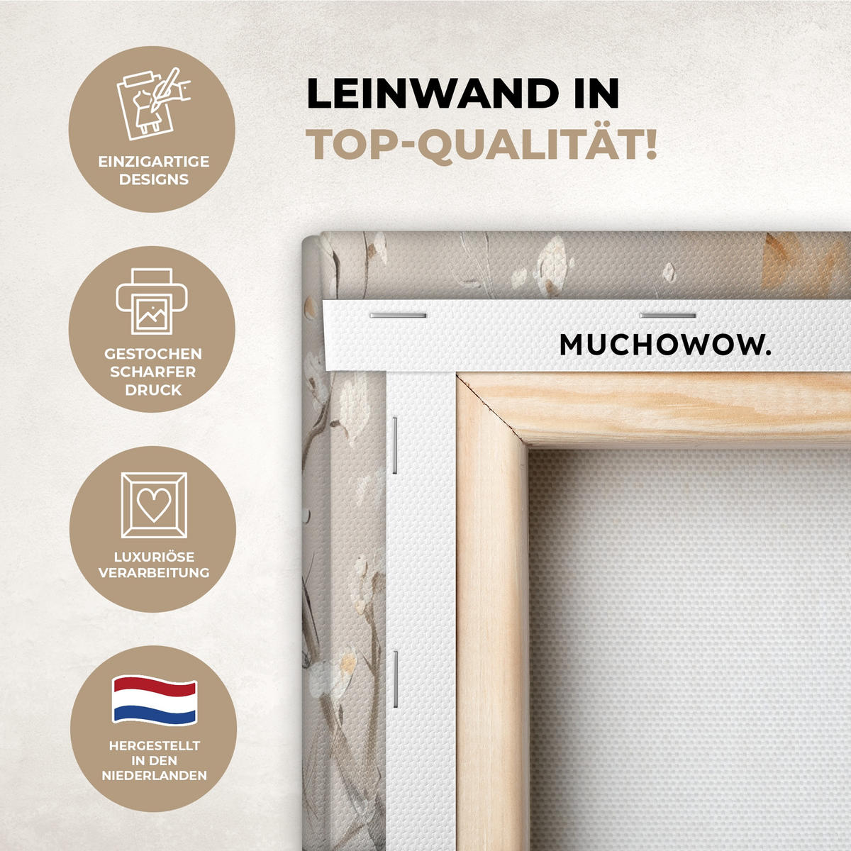 LEINWANDBILD 5er Set Blüte - Beige - Abstrakt - Blumen 150x80 cm - Hellbraun, Textil (150/80cm) - MuchoWow