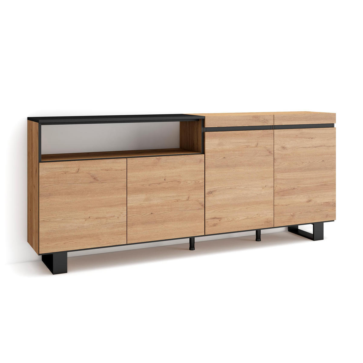 SIDEBOARD eiche, schwarz, 200/35/87cm - Multicolor, Holzwerkstoff (200/87/35cm) - Skraut Home