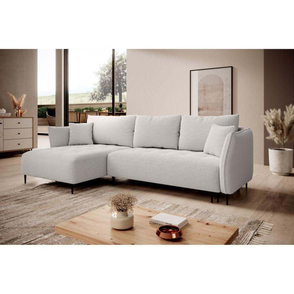 ECKSCHLAFSOFA Bari links beige - Beige/Schwarz, Textil (276/158cm) - Beautysofa