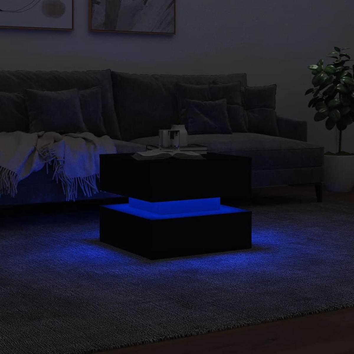 COUCHTISCH Moderner 50/50/40 cm aus Holzwerkstoff Schwarz mit Led-Leuchten Quadratisch - Schwarz, Holz (50/50/40cm) - vidaXL