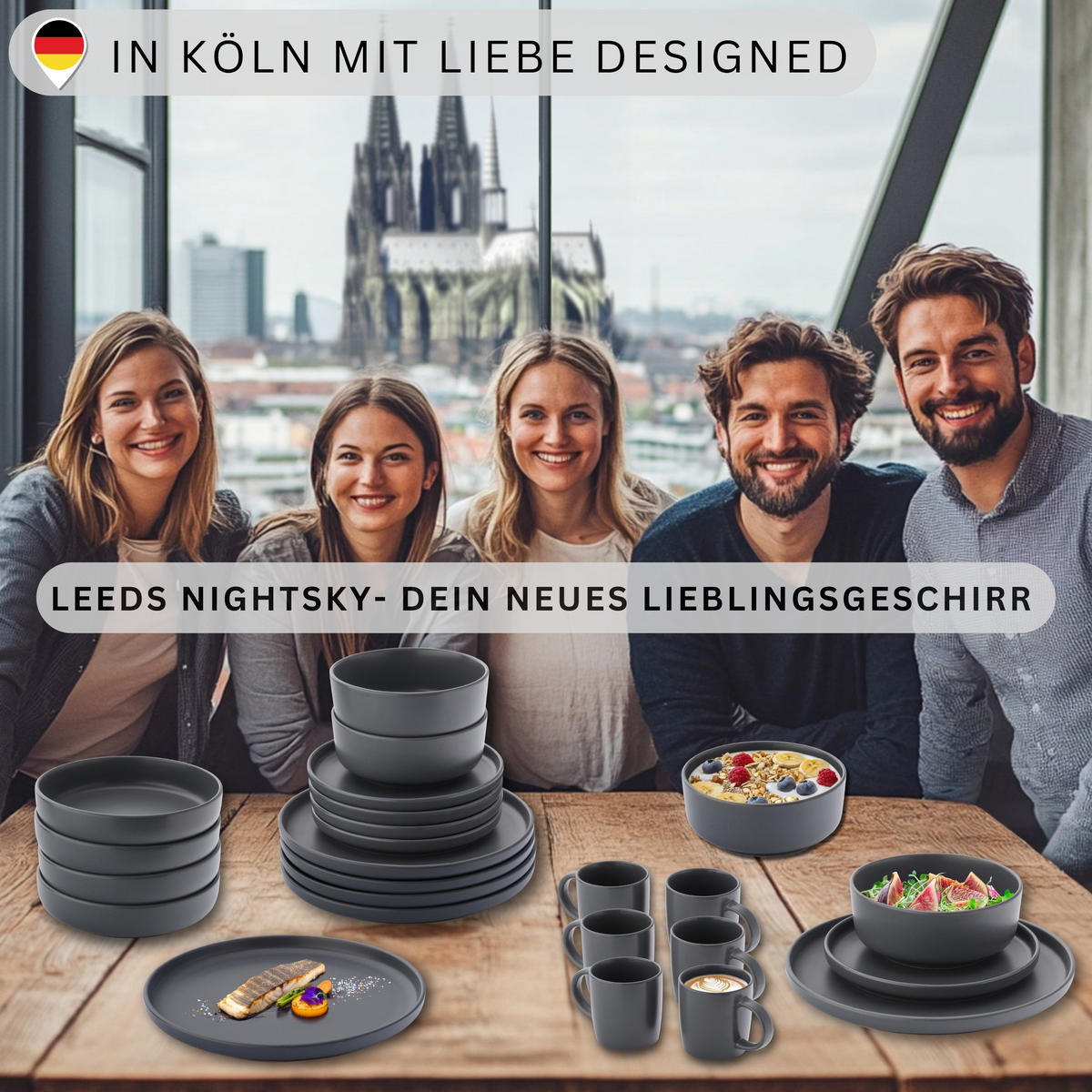 TAFELSERVICE LEEDS NIGHTSKY - 18 teilig aus Steingut - Dunkelgrau, Stein (26.5/6.4/26.5cm) - Sänger