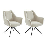 STUHL mit Armlehnen 2er-Set - Stoff & schwarzes Metall - Beige - KARDESA - Beige, Textil (68.5/91/68.5cm) - Vente-Unique