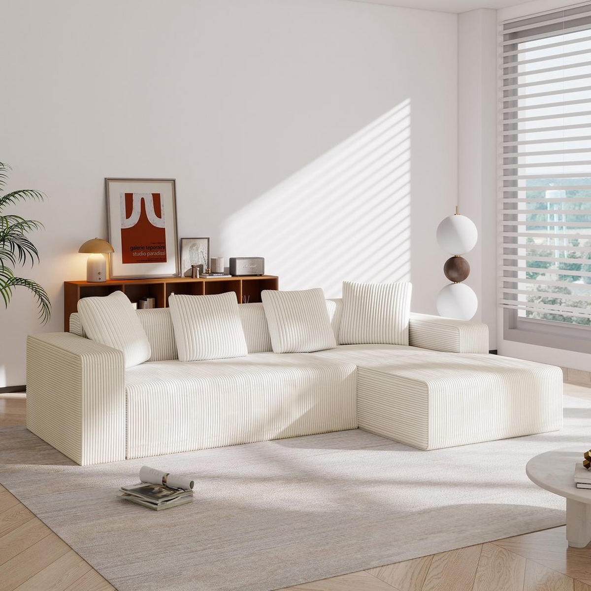 SOFA L-FORM, TIEFE SITZE, MODULAR - Weiß, Textil (146/261cm)