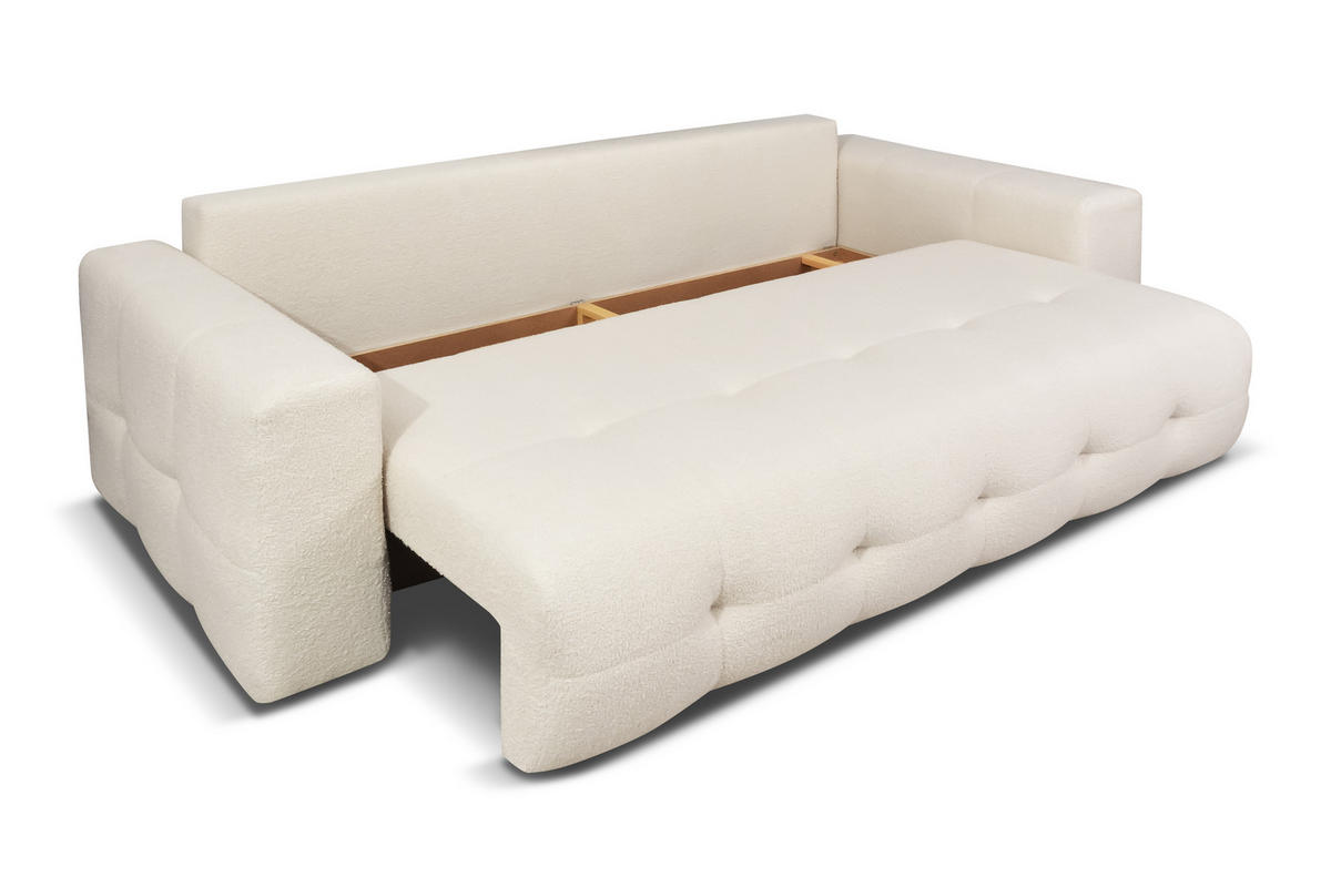 SCHLAFSOFA Avi Bouclé Creme - Bettkasten - 248x92x93 cm - Ecru, Holz/Holzwerkstoff (248/92/93cm) - Ravio