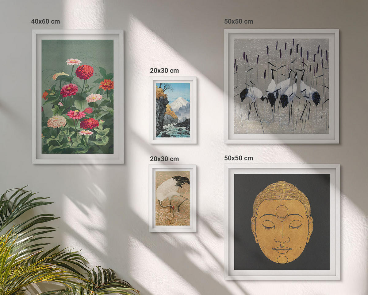 BILDER SET 5er Set - 50x50 cm & 20x30 cm & 40x60 cm Weißer Rahmen - Abstrakte Berge und Blumen Inspiration - Weiß, Kunststoff (40/60cm) - TULUP