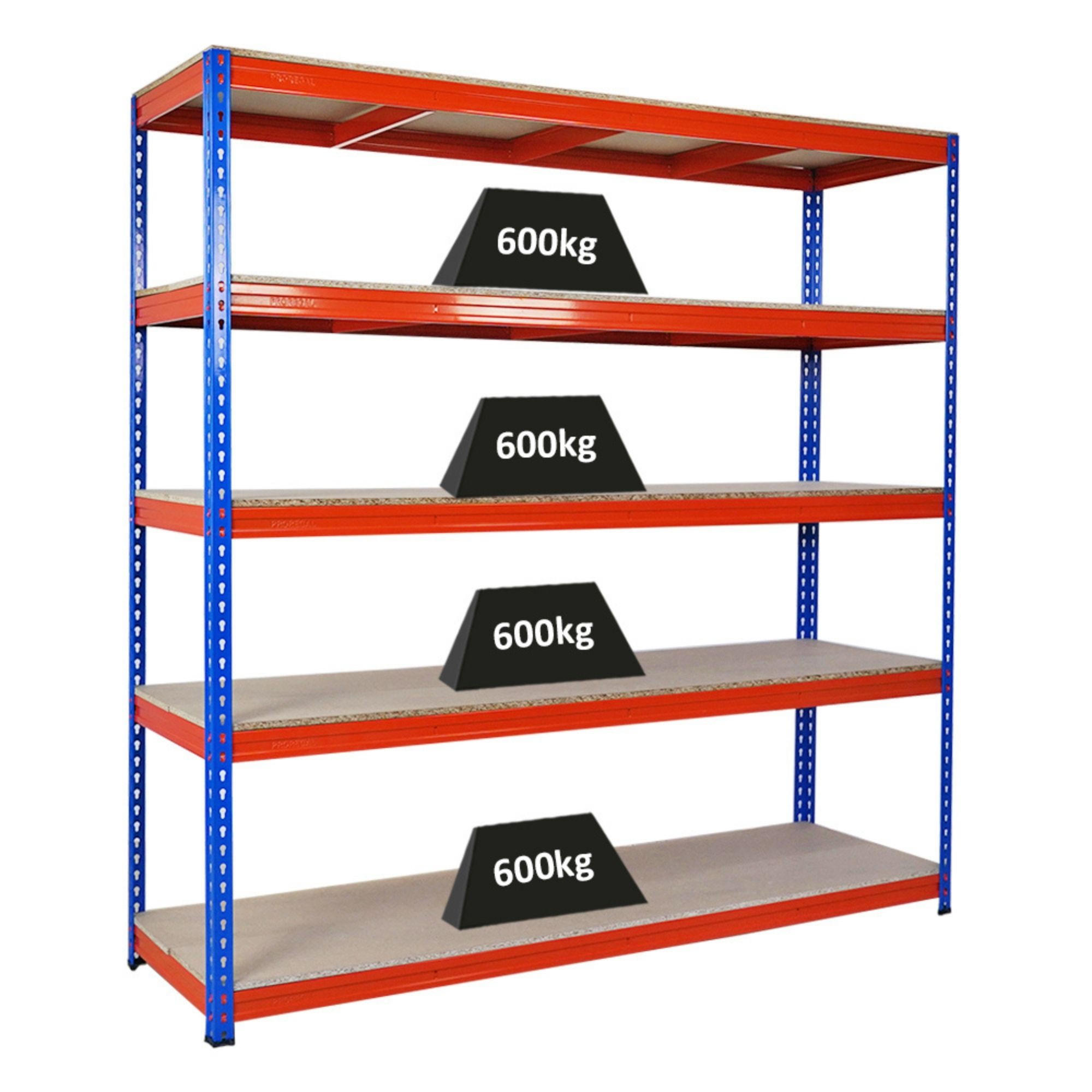 SCHWERLASTREGAL Bison 200x200x60 cm 5 Spanplatten-Ebenen 16mm Fachlast 600 kg Blau-Orange - Blau, Metall (200/200/60cm) - PROREGAL