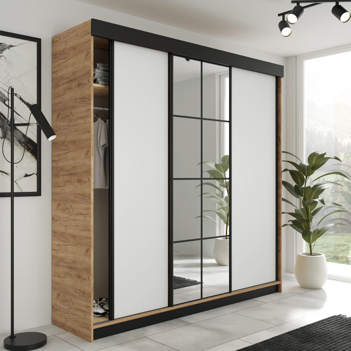 SCHIEBETÜRENSCHRANK LAMARO - 250x205x59cm - Eiche Craft Gold & Weiß - Honigeiche/Weiß, Holzwerkstoff (250/205/59cm) - Kier Furniture