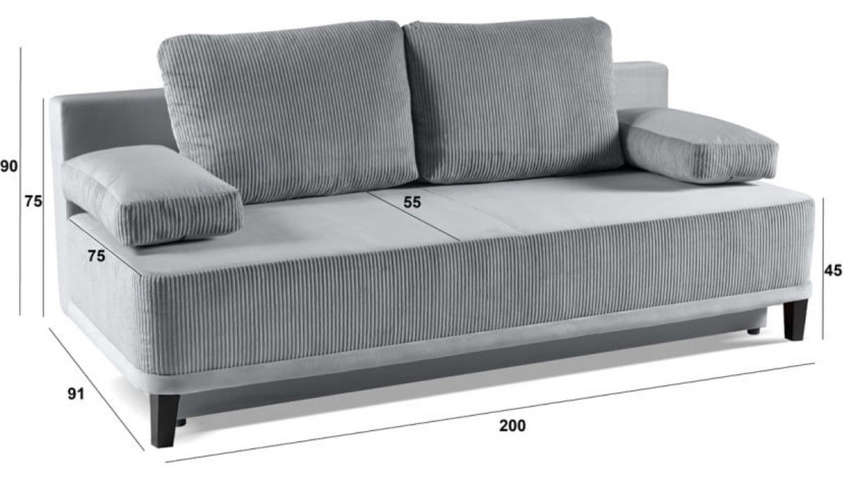 SOFA Grau OSLO Mit Schlaffunktion - Grau, Textil (200/90/91cm) - Sepro Meble