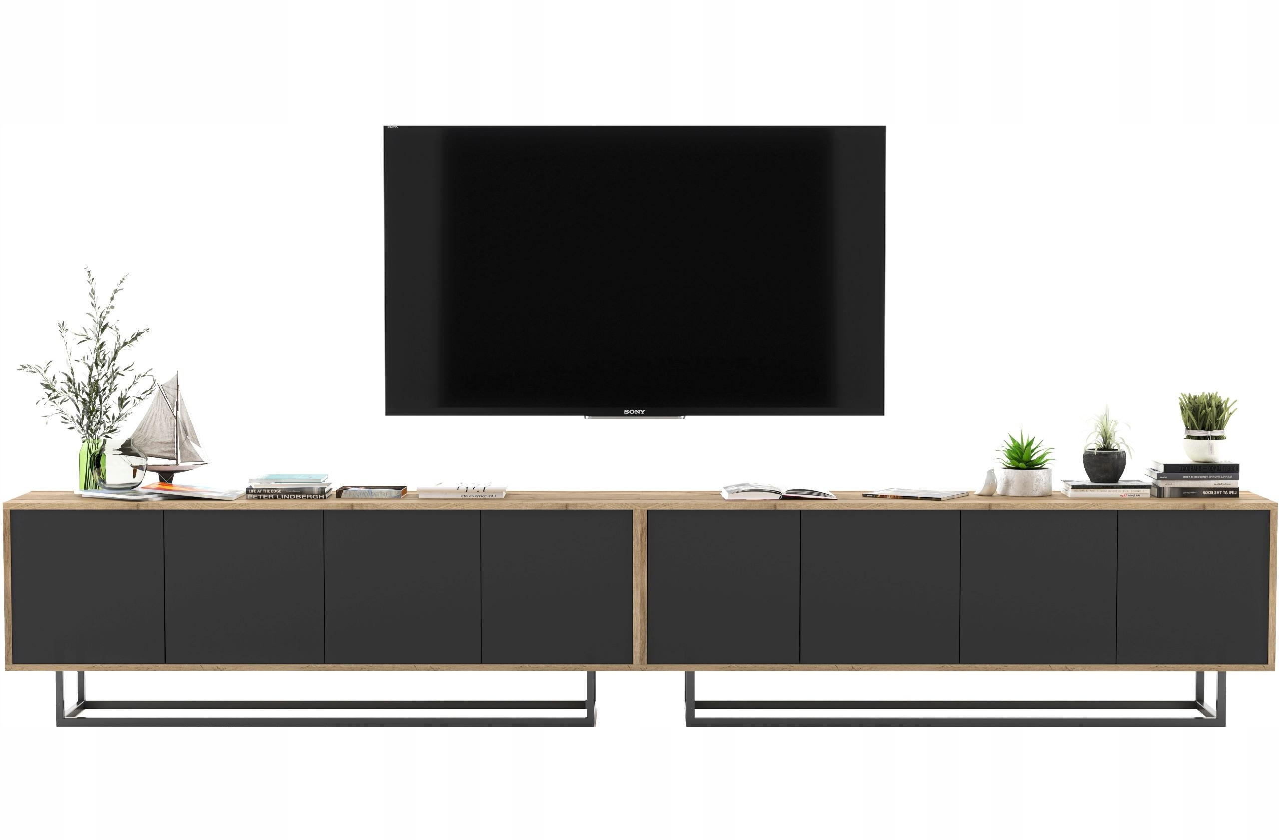 Meble Lindner SADA 2 TV stolků Apollo2 dub Wotan / černá matná 300 cm s kovovým rámem