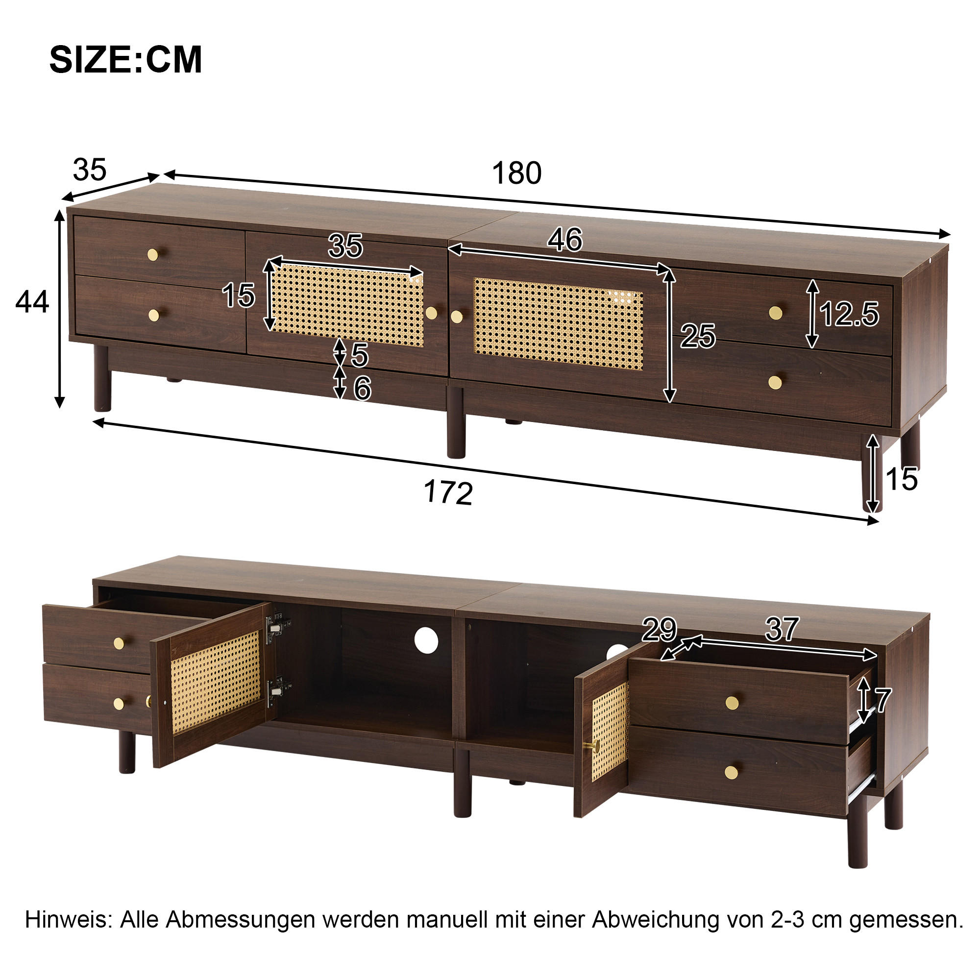 LOWBOARD Braun 180/35/44 CM - Braun, Holzwerkstoff (35/44/180cm) - Urban Meuble