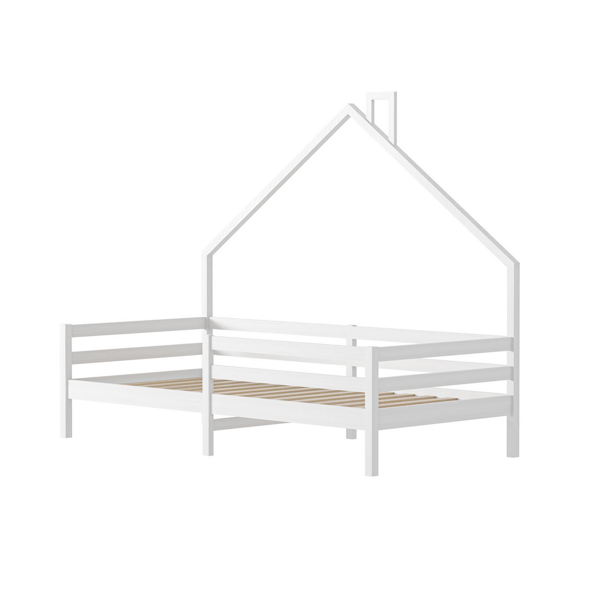 HAUSBETT 90x200cm mit Rausfallschutz und Lattenrost, Weiß - Weiß, Holz (90/200cm)