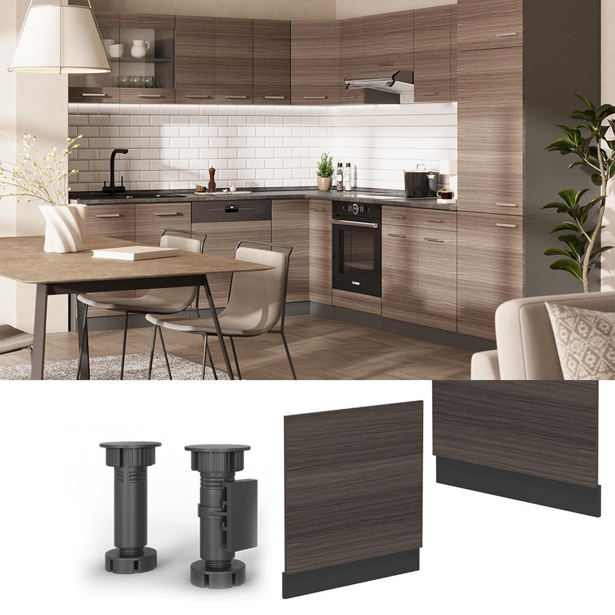 GESCHIRRSPÜLBLENDE R-Line Edelgrau 60 cm , AP Anthrazit - Anthrazit/Braun, Holzwerkstoff (60/57.2/1.6cm) - Vicco