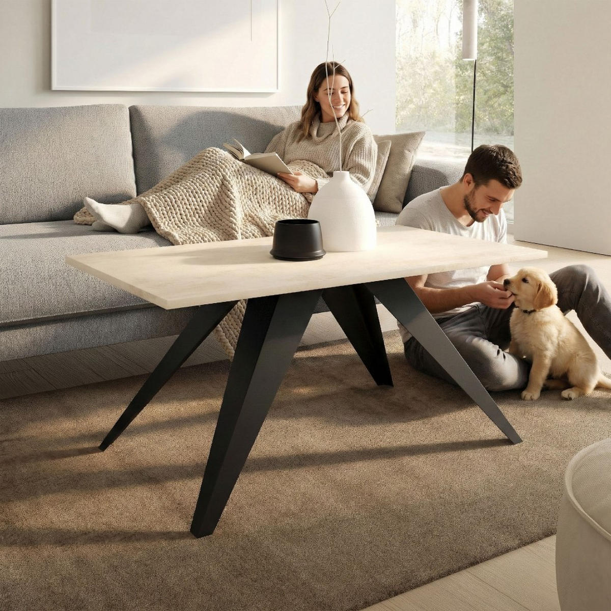 COUCHTISCH Ariel, Kaffeetisch mit rechteckiger Tischplatte, Schwarz+White Chromix - Schwarz/Weiß, Metall (120/60/48cm) - Beautysofa