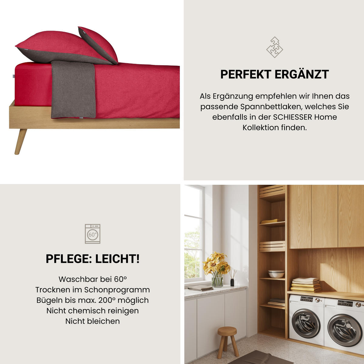BETTWÄSCHESET Doubleface - Renforcé - 2-teilig - 155 x 220 cm - Rot-Dunkelgrau - Dunkelgrau/Rot, Textil (155/220cm) - SCHIESSER