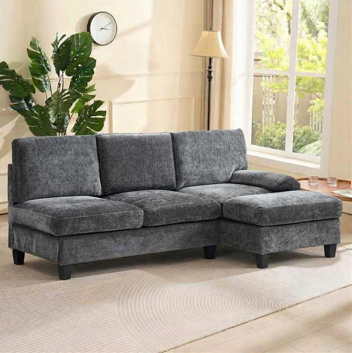 3-SITZER-ECKSOFA aus Stoff 194x118x81 cm in Grau mit Schlaffunktion - Grau, Textil (118/81/194cm) - Modfu