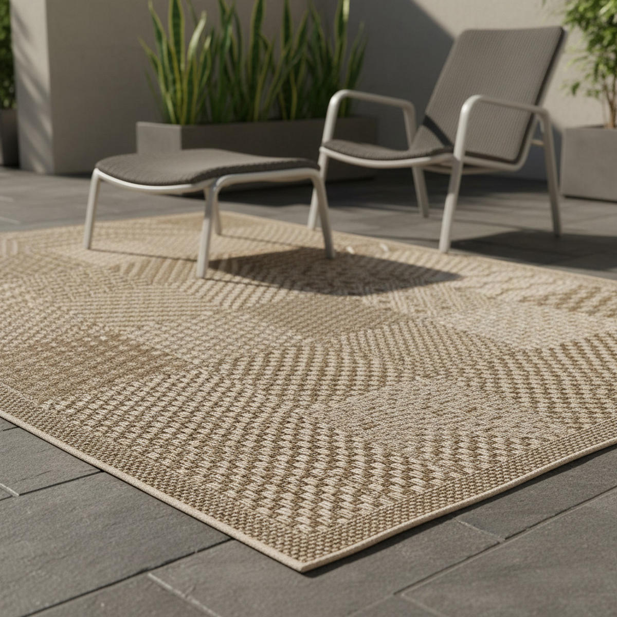 TEPPICH In-/Outdoor Flachgewebe Karomuster Polypropylen Küche Beige Rechteckig 240x340 - Beige, Textil (240/340cm) - KADIMA DESIGN