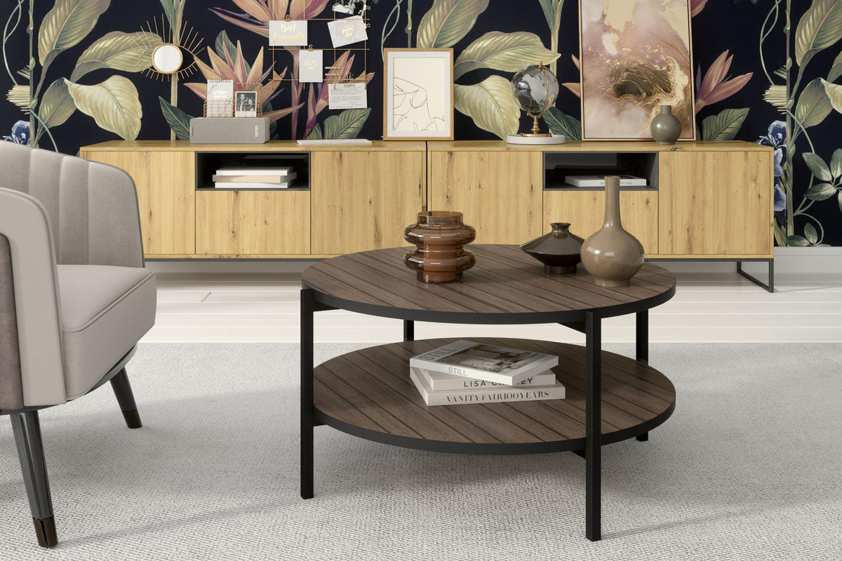 COUCHTISCH GERIS mit Ablageboden, Spanplatte, dunkebraun - Dunkelbraun/Schwarz, Holz/Metall (85/85/43cm) - KONSIMO®