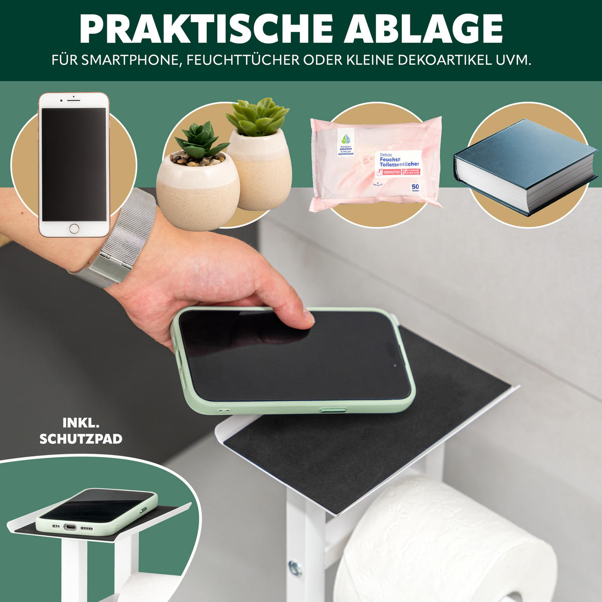 STAND-WC-GARNITUR 4IN1, weiß - Weiß, Metall (28/67/20cm) - eluno