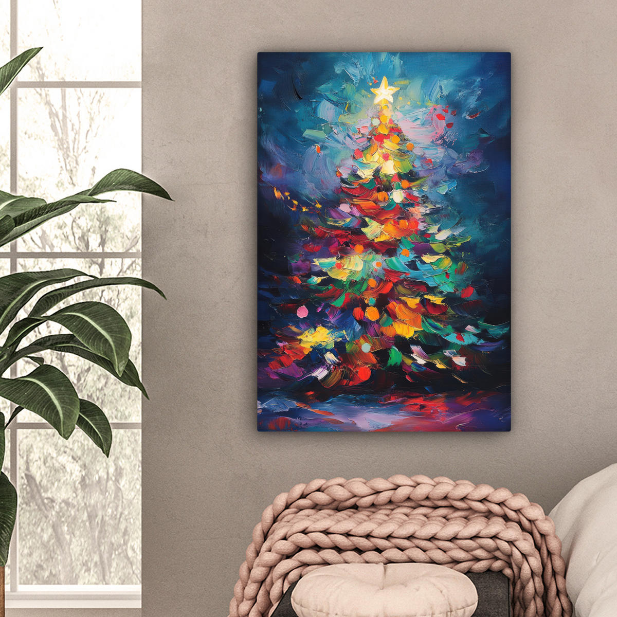 LEINWANDBILD Weihnachtsbaum - Weihnachten - Abstrakt - Farbenfroh Wanddeko Schlafzimmer 60x90 cm - Multicolor, Textil (60/90cm) - MuchoWow