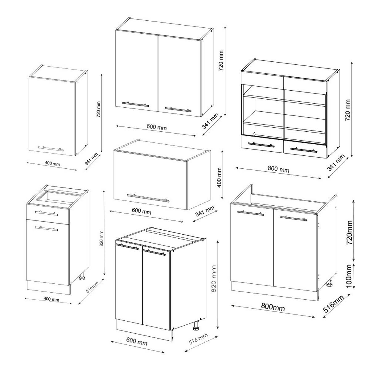 KÜCHENZEILE Fame-Line Anthrazit Landhaus/Weiß 240 cm, AP Eiche - Dunkelgrau/Weiß, Holzwerkstoff (240/81.6/60cm) - Vicco
