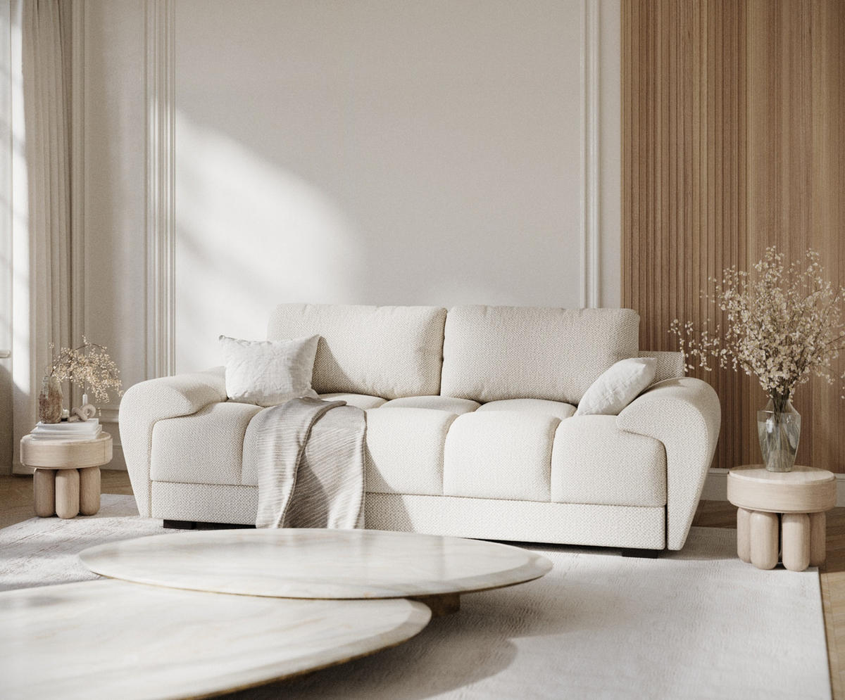 3-SITZER SOFA Peebles Creme Chenille-Stoff - Creme/Schwarz, Holz/Holzwerkstoff (244/90/101cm) - Maison de Reve