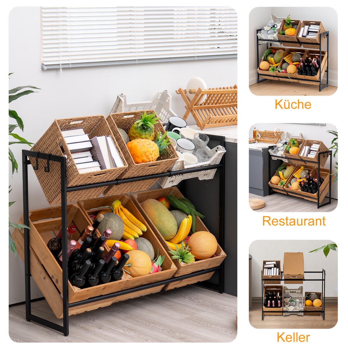 GETRÄNKEKISTENREGAL Baldeneysee 2 Haken & 2 Auflageträger 82x104x32cm Schwarz - Schwarz, Metall (104/82/32cm) - PROREGAL