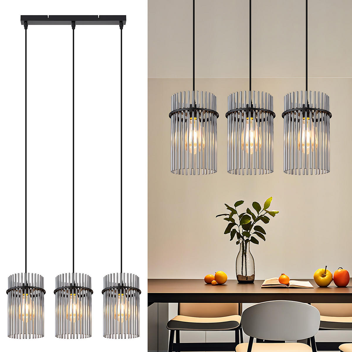 PENDELLEUCHTE Willow 48/5/150 cm - Schwarz, Glas (48/5/150cm) - ZMH