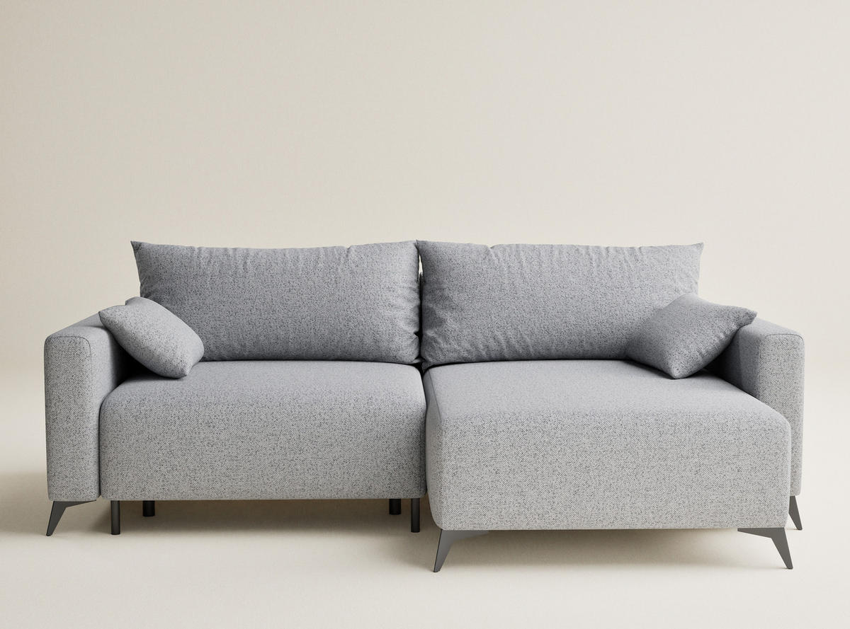 ECKSOFA MIT SCHLAFFUNKTION Leon Hellgrau Webstoff - Hellgrau/Schwarz, Holz/Holzwerkstoff (239/148cm) - Maison de Reve