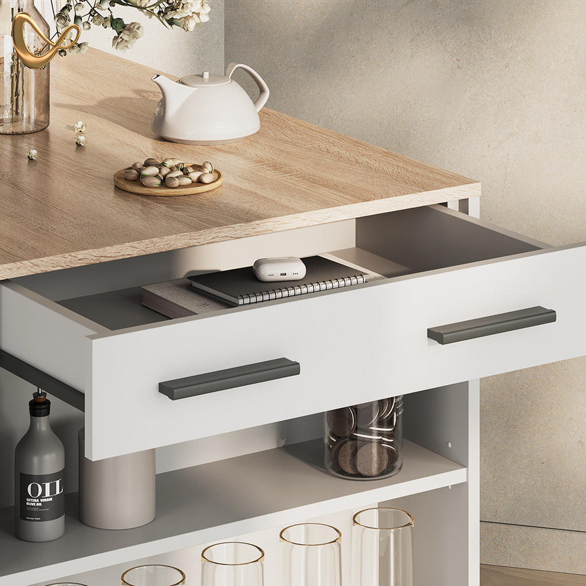 ESSTISCH Regusa Sonoma/Weiß 67 x 100 cm - Weiß/Sonoma Eiche, Holzwerkstoff (100/67/77.5cm) - Livinity®