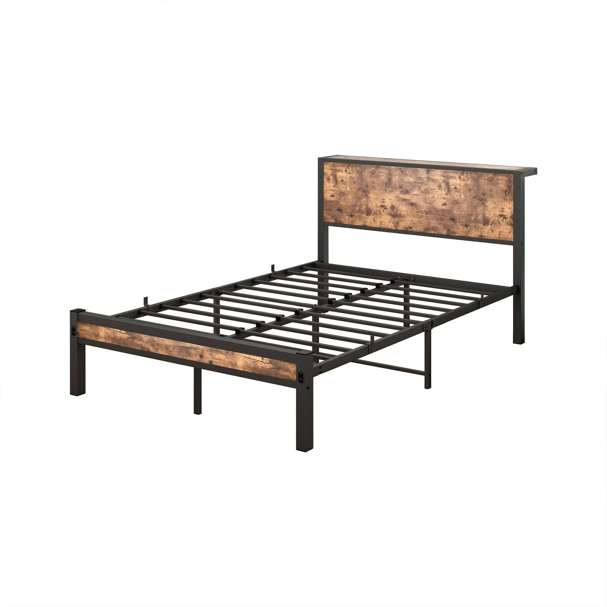 BETT 120/200 cm DE-03803, mit Stauraum-Kopfteil, in Braun - Braun, Holzwerkstoff/Metall (120/200cm) - ComfortXL