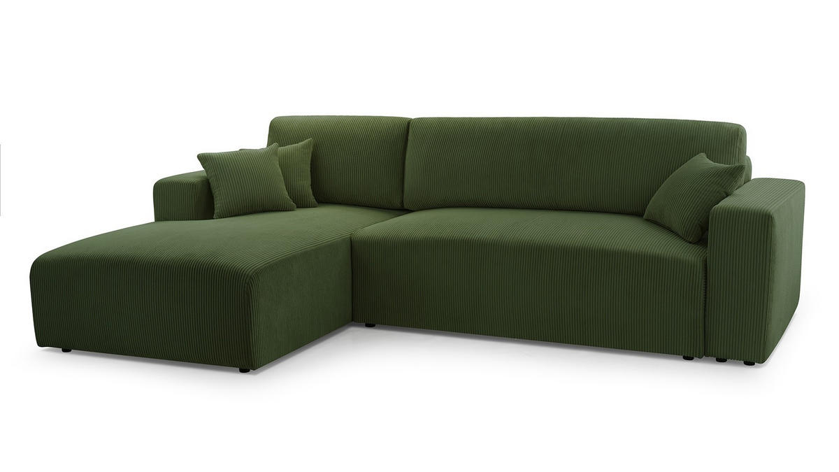 ECKSOFA PULA CORD GRÜN L - Links - Schwarz/Grün, Kunststoff/Textil (279/187cm) - Luxkor24