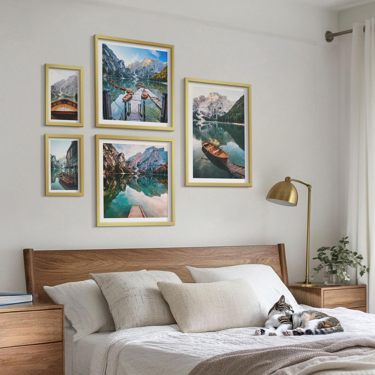 BILDER SET 5er Set - 50x50 cm & 20x30 cm & 40x60 cm Goldrahmen - Zarte Rosenblüten für die Küche - Goldfarben, Kunststoff (40/60cm) - TULUP