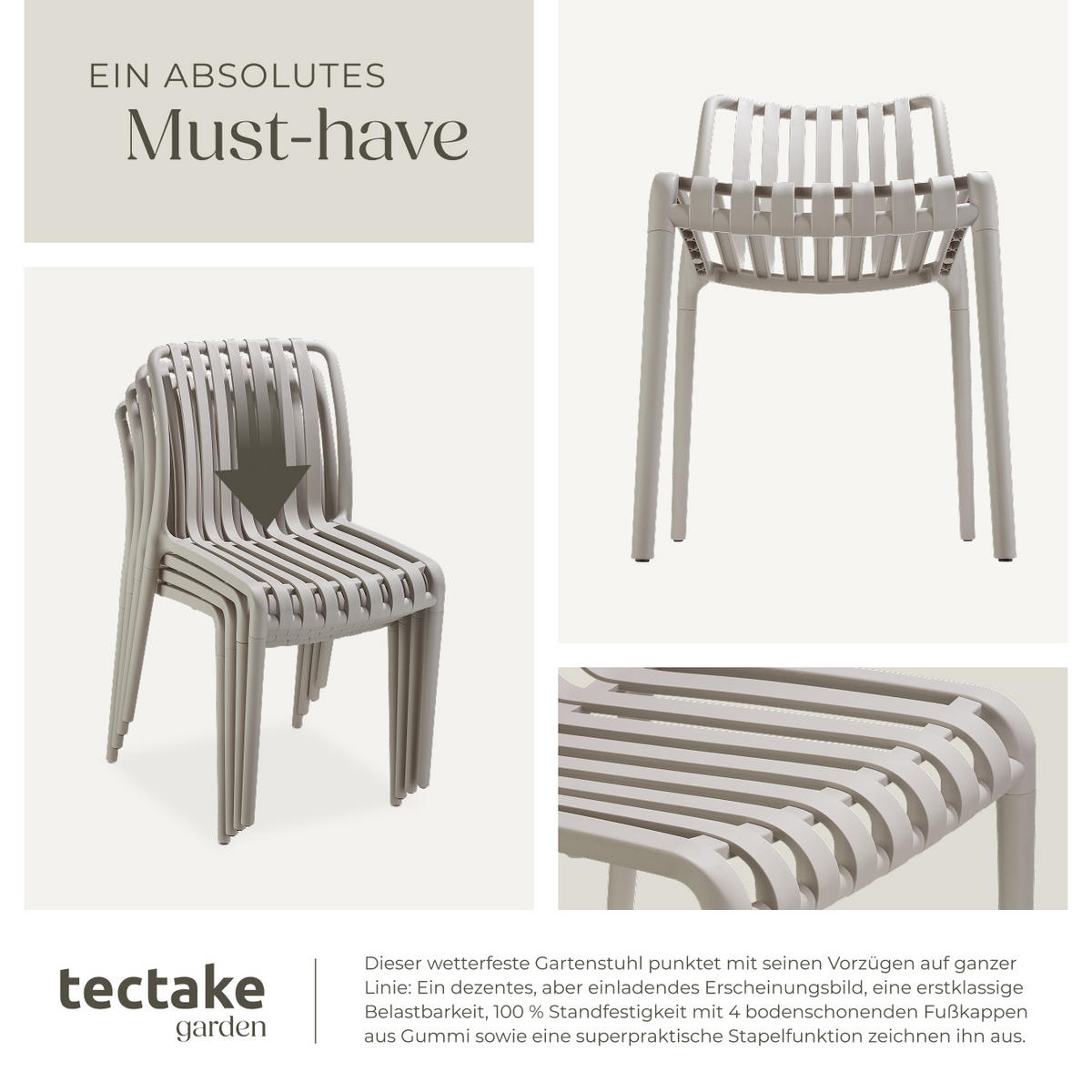 GARTENSTÜHLE Alcudia,47 x 58 x 80,5 cm, Belastbarkeit 110 kg,taupe - Taupe, Textil (47/80.5/58cm) - tectake