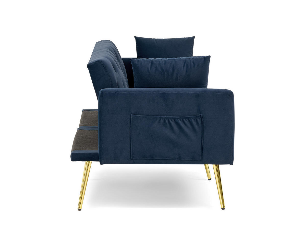 SCHLAFSOFA 177/78/74 cm in Blue Samt mit Aufbewahrungstasche - Blau, Textil (78/74/177cm) - Oxeza