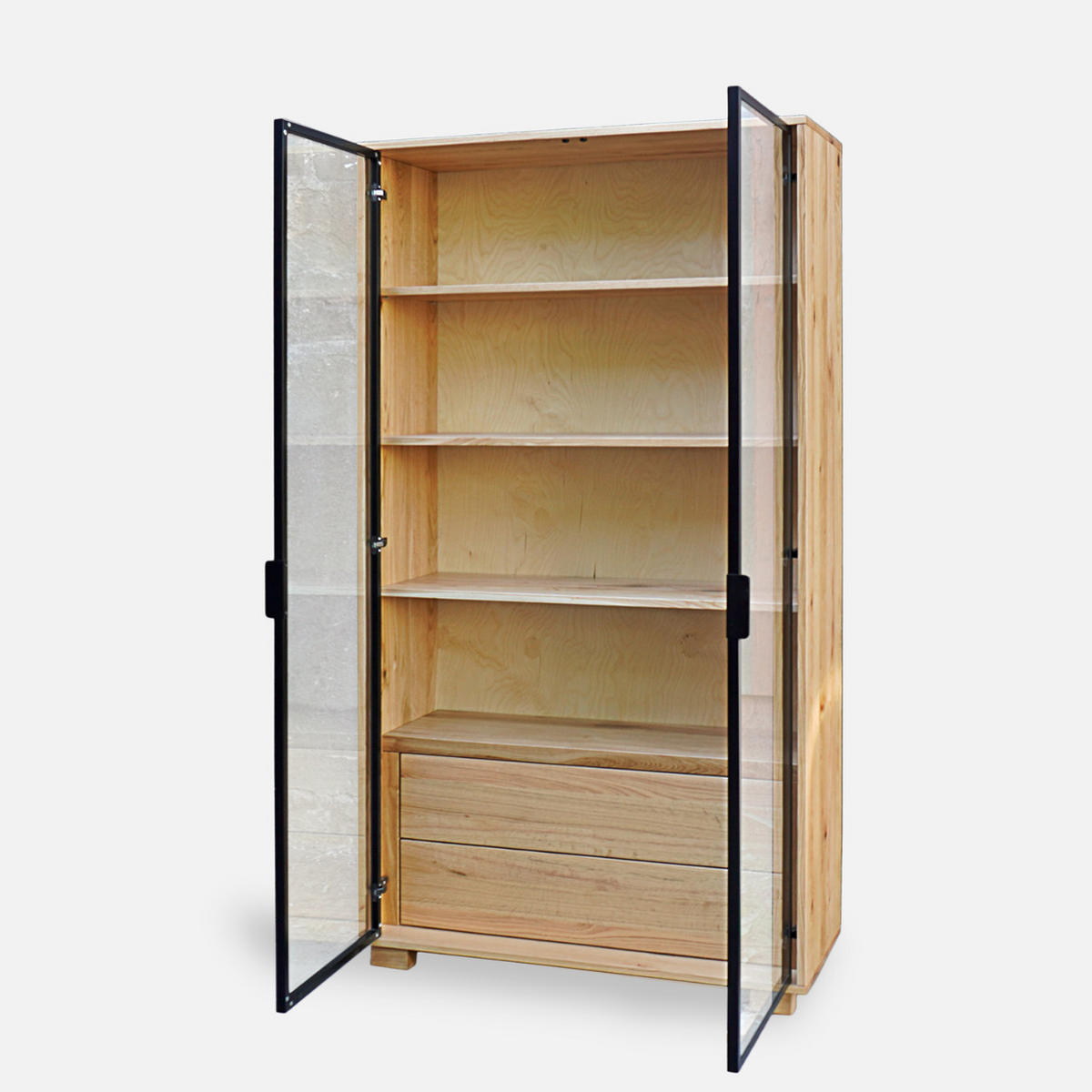 HOLZ-VITRINE 2 Schubladen und 4 Regale MERIS I - Eichefarben, Holz (100/205/45cm) - Rawood Furniture