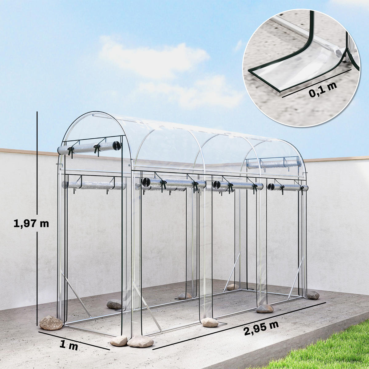 GEWÄCHSHAUS DE-12066 8 Rolltüren Transparent - Transparent, Metall (100/197/295cm) - ComfortXL