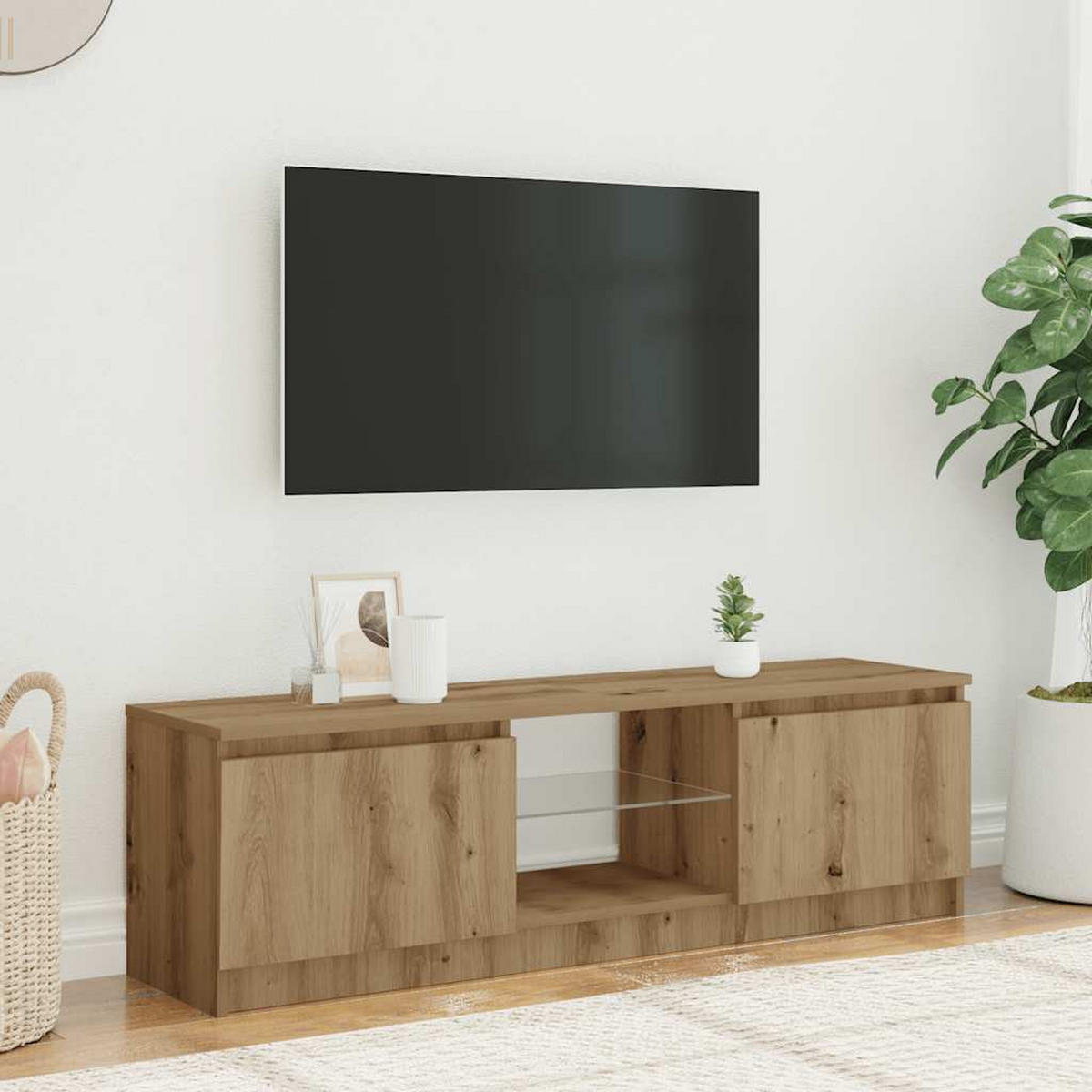 TV-SCHRANK Mit Led-Leuchten Artisan-Eiche 120/30/36 Cm - Alteiche, Holzwerkstoff (30/36/120cm) - vidaXL