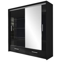 SCHWEBETÜRENSCHRANK SENNA 208/222/61 cm 2-türig mit Spiegel Schwarz - Schwarz, Holzwerkstoff (208/222/61cm) - MASSENO
