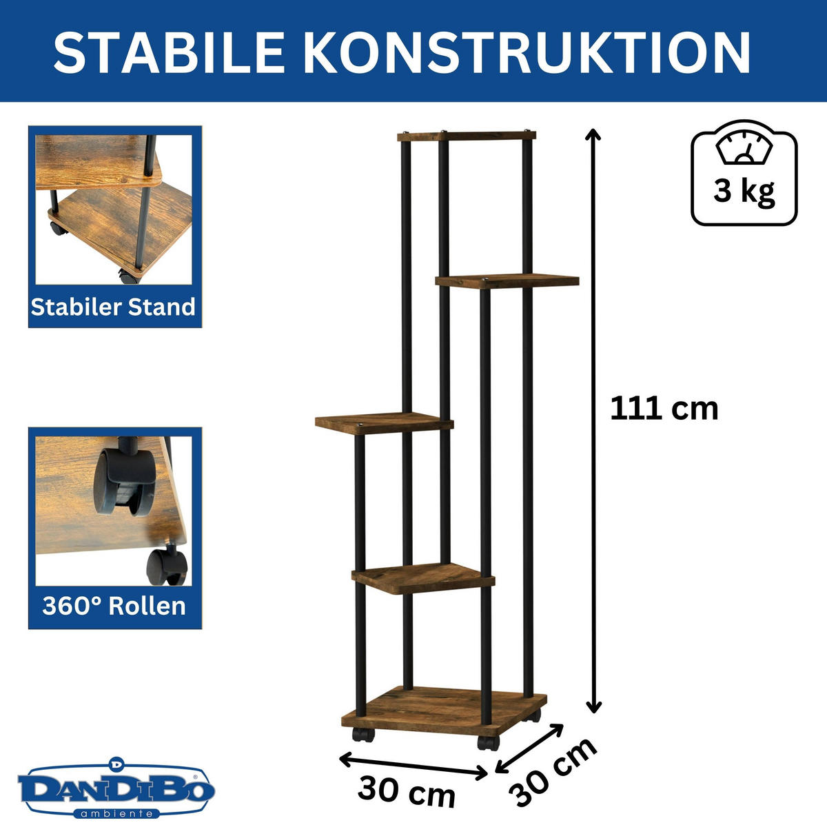 DANDIBO Blumentreppe Indoor Metall Schwarz 5 Etagen 96580 Blumenregal Pflanzenständer Modern Blumenständer Design - Schwarz, Metall (30/111/30cm) - DanDiBo