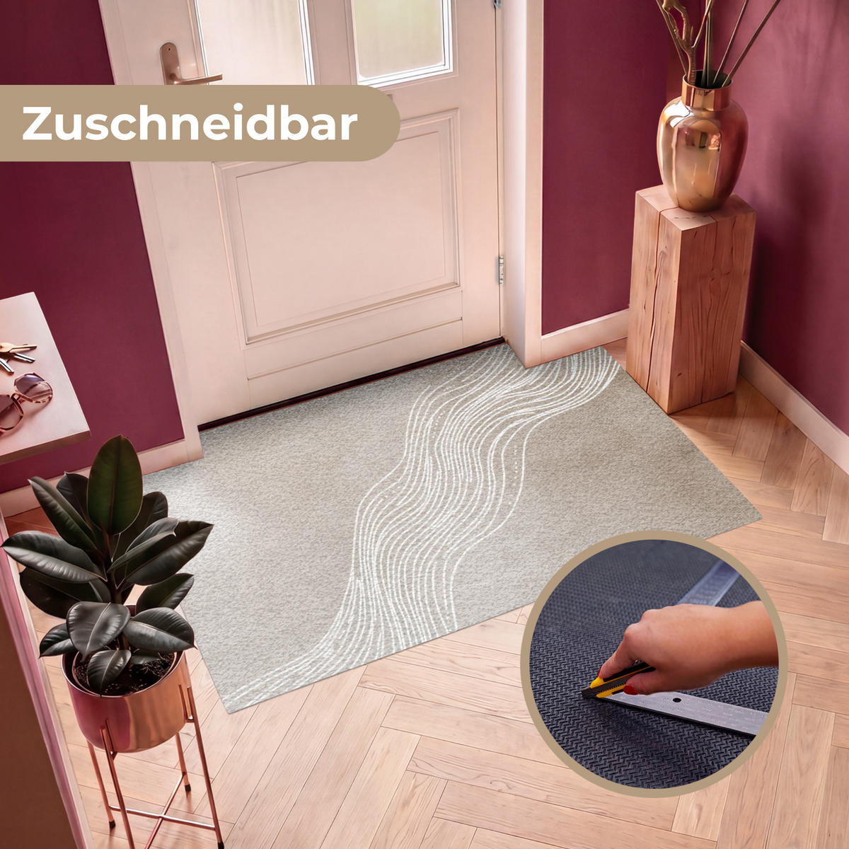 FUSSMATTE Wellenlinien - Fließend - Sandfarben Fußabtreter 150x90 cm - Beige, Kunststoff (150/90cm) - MuchoWow