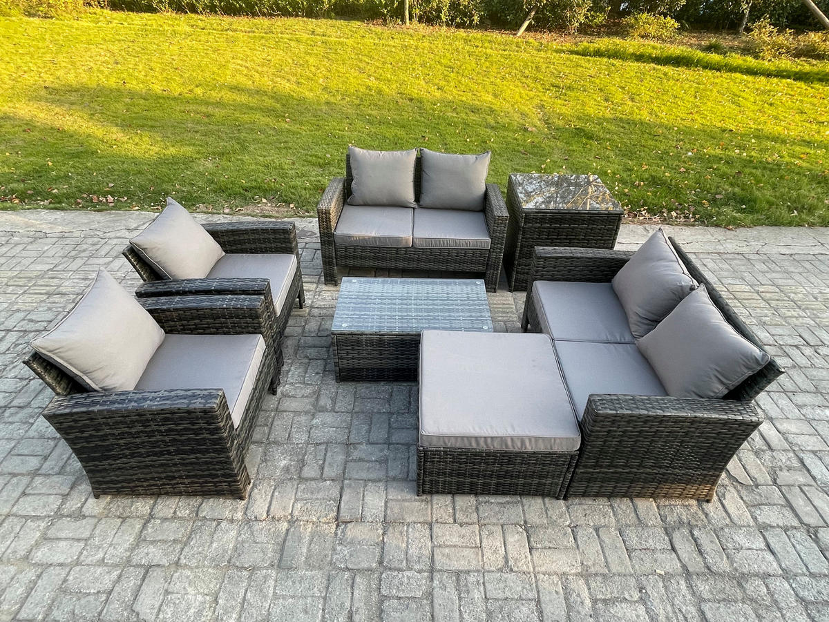 GARTENSET Polyrattan Dunkelgrau 7-Sitzer - Dunkelgrau, Metall - Fimous